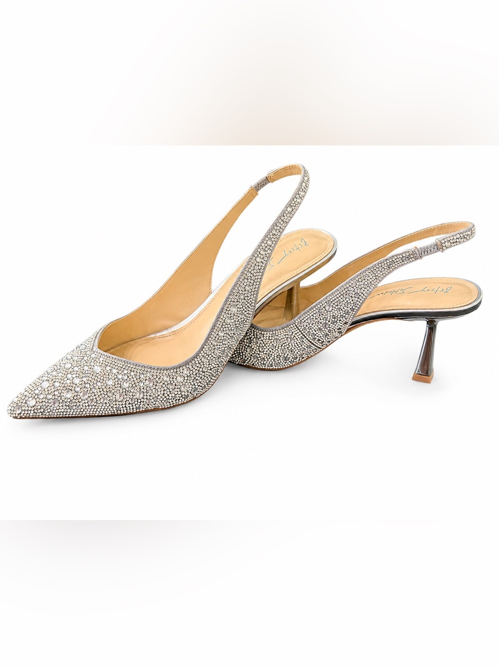 Betsey Johnson Crystal Embellished Slingback Heels - Silver